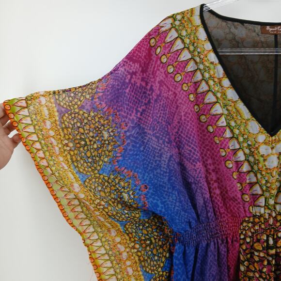 Speed Control NY Multi Color Print Kaftan Dress Womens MD Y2K Boho Vacation Swim - Picture 2 of 8